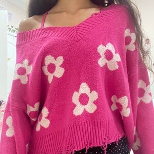 Altard State pink sweater with white flowers!
